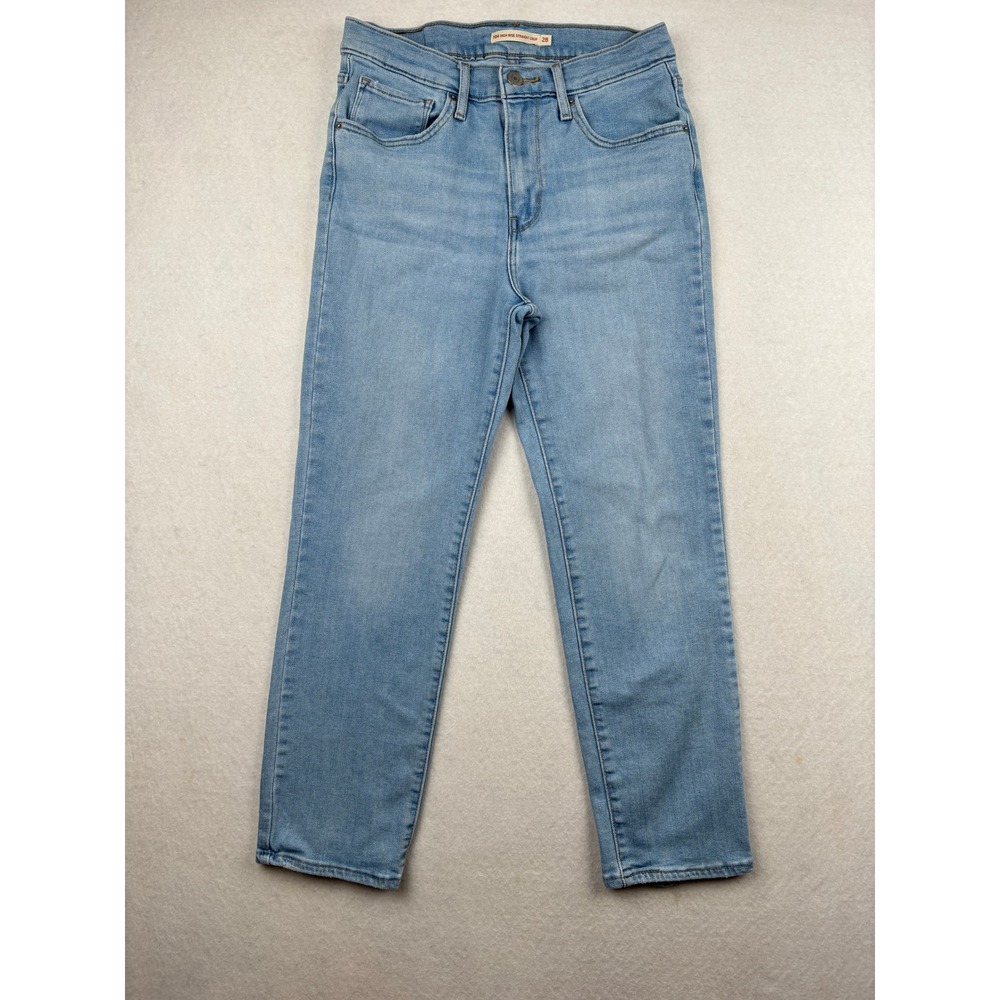 Levi's 724 High Rise Straight Jeans Womens 28 Cropped Denim Distressed Heel